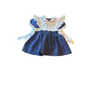 Vintage 80s Funtasia Too Toddler Dress 2T Navy & White Ruffled Collar‎ Cottage
